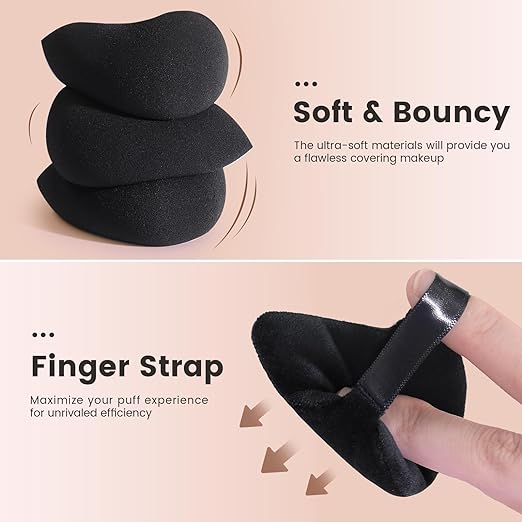 BEAKEY 10 Pcs Black Makeup Sponge Set-Black - BEAKEY