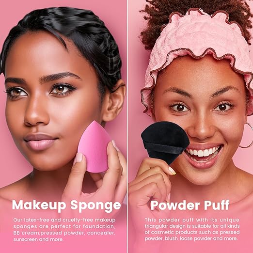 BEAKEY 10 Pcs Makeup Sponge Set-Pink and Black - BEAKEY