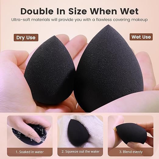 BEAKEY 10 Pcs Black Makeup Sponge Set-Black - BEAKEY
