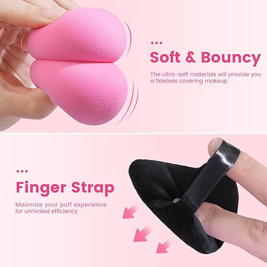 BEAKEY 10 Pcs Makeup Sponge Set-Pink and Black - BEAKEY