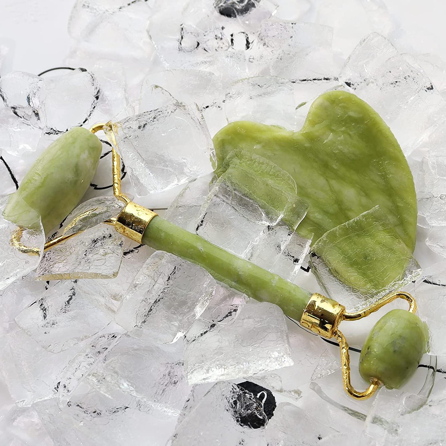 BEAKEY Jade Roller & Gua Sha Set, Natrue Jade Face Roller & Guasha Facial Skin Care Massager, Green - BEAKEY