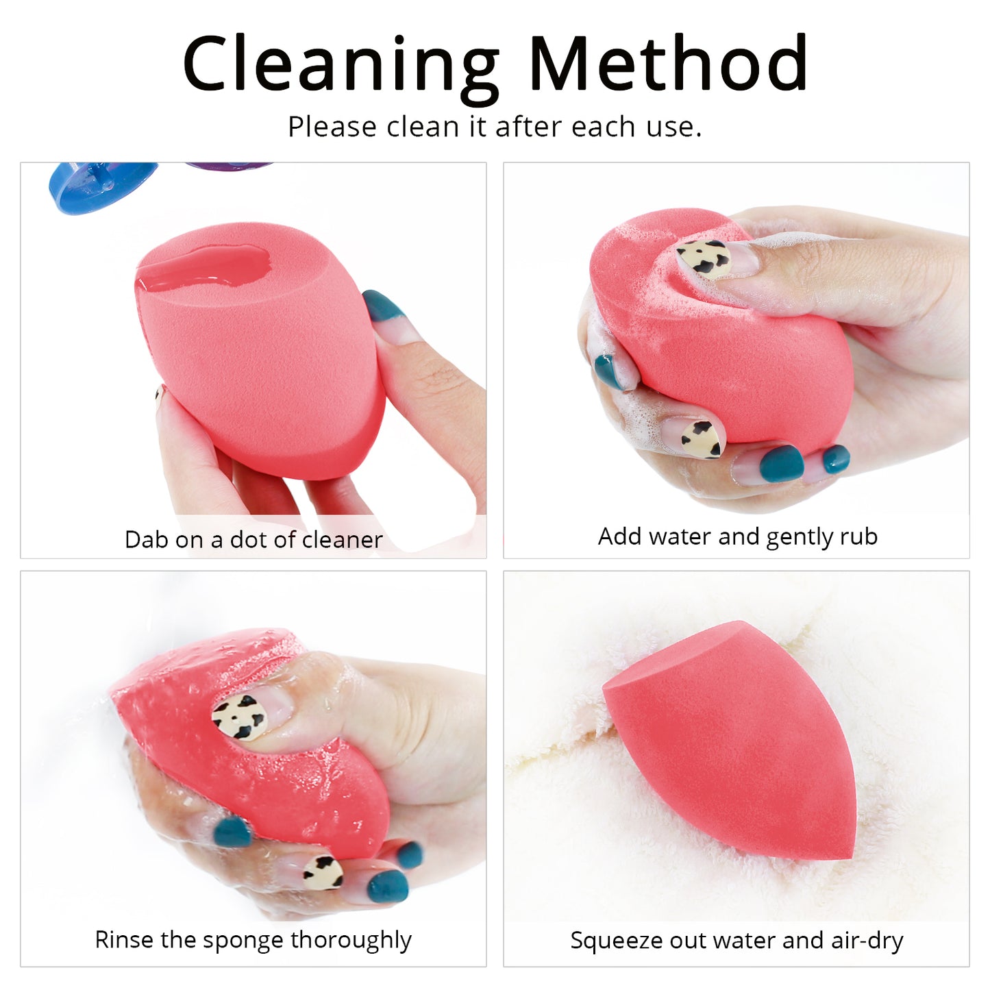 BEAKEY Makeup Sponges, Foundation Blending Paw Paw Sponge for Liquid Cream Powder, 6Pcs Multicolour - BEAKEY