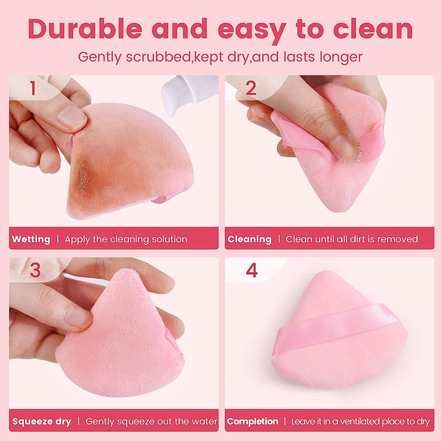 BEAKEY Powder Puffs for Face, Triangle Makeup Puff for Powder & Liquid Cosmetic, 6 Pcs Black & Pink - BEAKEY