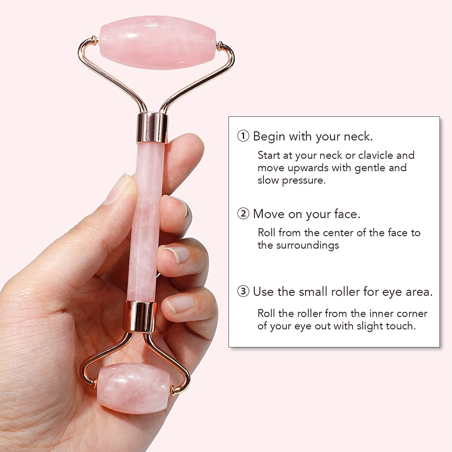 BEAKEY Jade Roller & Gua Sha Set, Face Roller and Guasha Facial Massager for Skin Care, Rose Quartz - BEAKEY