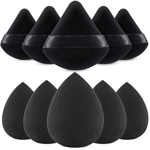 BEAKEY 10 Pcs Black Makeup Sponge Set-Black - BEAKEY