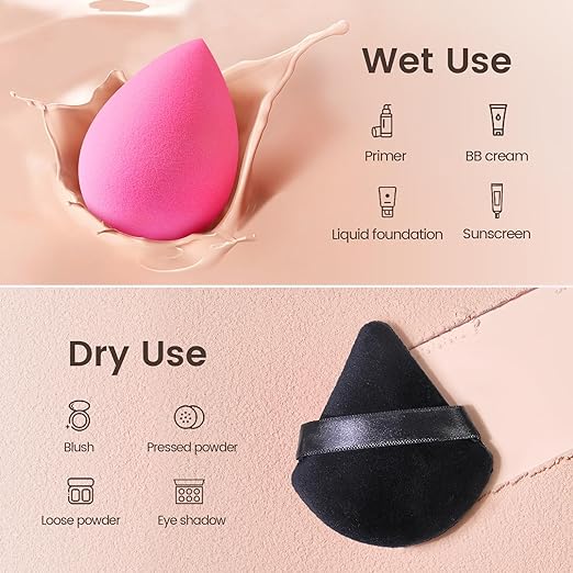 BEAKEY 10 Pcs Makeup Sponge Set-Pink and Black - BEAKEY