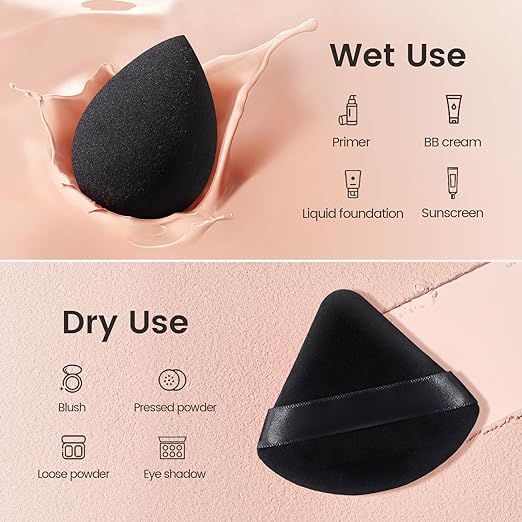 BEAKEY 10 Pcs Black Makeup Sponge Set-Black - BEAKEY