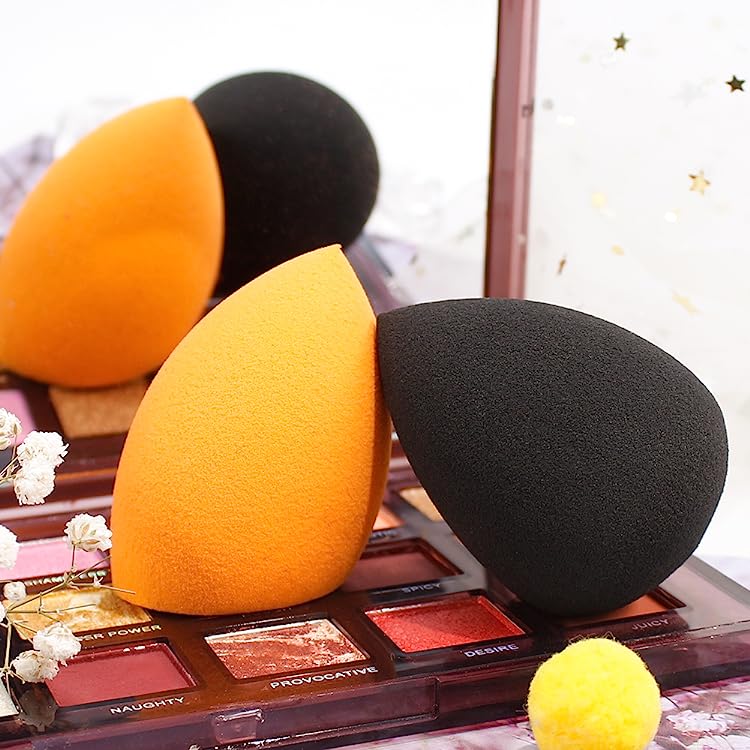 BEAKEY Makeup Sponges, Latex Free Foundation Sponge for Liquid Cream and Powder, 4Pcs Orange & Black - BEAKEY