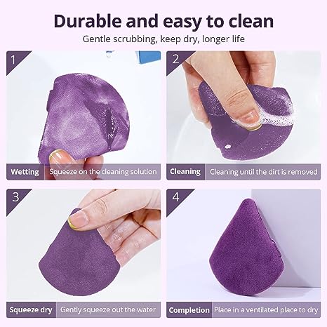 BEAKEY 5Pcs Triangle Powder Puff Set - Soft Makeup Powder Puffs for Flawless Application, Versatile Use Boun Boun Sponges with Liquid & Powder Products, Durable & Easy-to-Clean, Purple OKBUY123