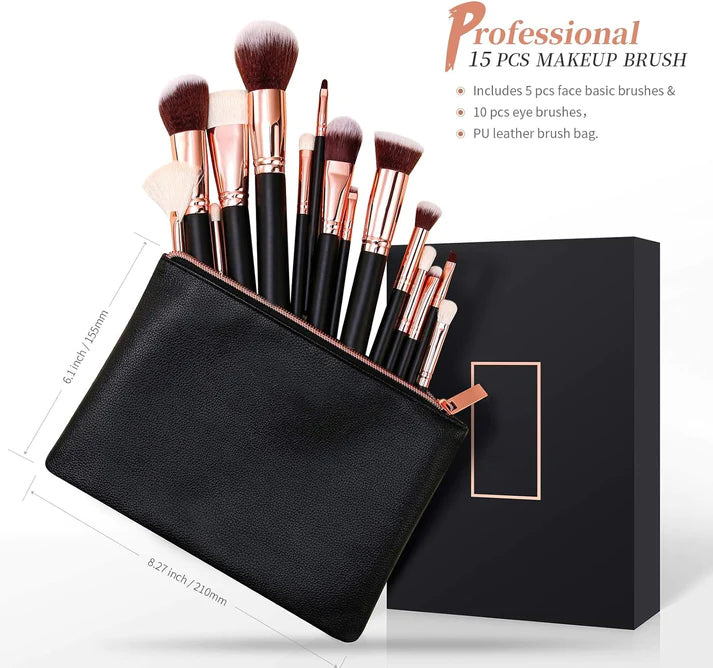 BEAKEY 15 Pcs Brushes Kit with Portable Cosmetic Bag - BEAKEY