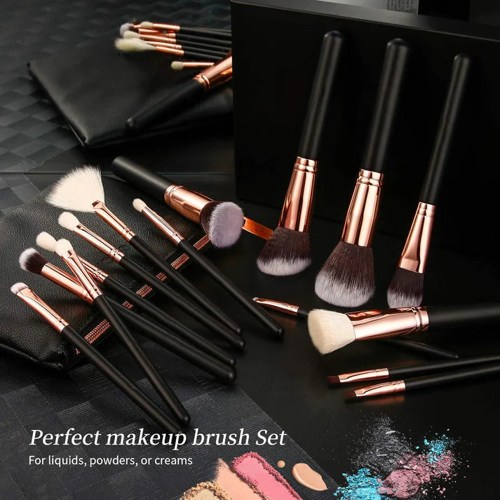 BEAKEY 15 Pcs Brushes Kit with Portable Cosmetic Bag - BEAKEY