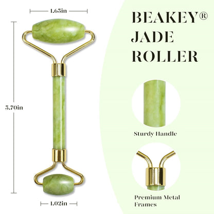 BEAKEY Jade Roller & Gua Sha, Natural Jade Face Roller Gua Sha Tool Facial Skin Care Massager, Green