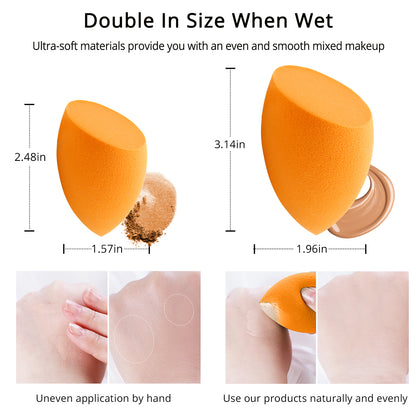 BEAKEY Makeup Sponge, Latex Free Beauty Sponge Blender for Blending Foundation Powder, Orange 4 Pcs