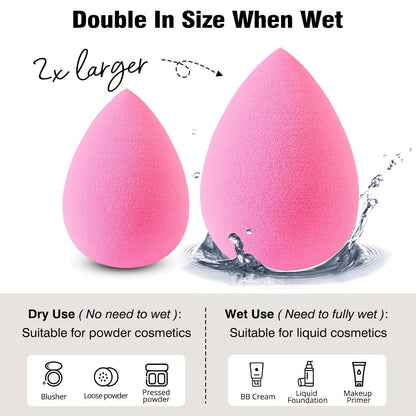 BEAKEY Makeup Sponge, Latex Free Beauty Sponge Blender for Blending Foundation Powder, Pink 6 Pcs
