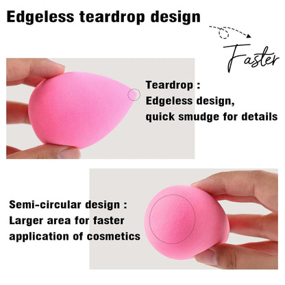 BEAKEY Makeup Sponge, Latex Free Beauty Sponge Blender for Blending Foundation Powder, Pink 6 Pcs