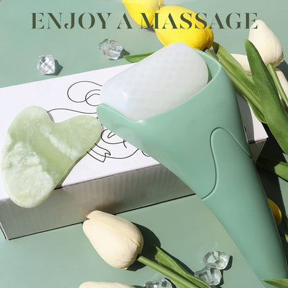 BEAKEY Ice Roller for Face with Gua Sha, Cryotherapy Face Roller Facial Skin Care Massager, Green