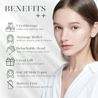 BEAKEY Ice Roller for Face with Gua Sha, Cryotherapy Face Roller Facial Skin Care Massager, Green