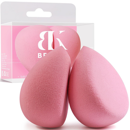 BEAKEY Flat Duo Patented Makeup Sponge Set of 2, Latex Free Pink Beauty Sponge for Foundation and Powder Application, Soft Blending Sponge, Large Flat Design, Beauty Gift for Makeup Lovers - BEAKEY