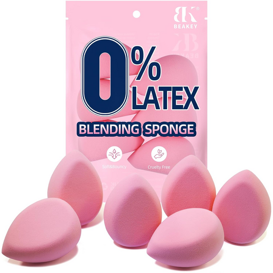 BEAKEY Flat Duo Makeup Sponge of 6, Super Soft 0 Latex Blending Sponge for Flawless Application - Liquid, Cream, Powder, Patented Design,Pink - BEAKEY