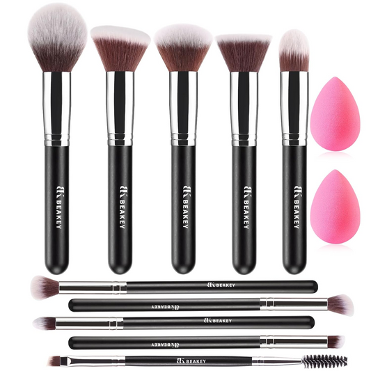 BEAKEY Makeup Brushes Set, Professional Beauty Brush with 2 Blender Sponge - BEAKEY
