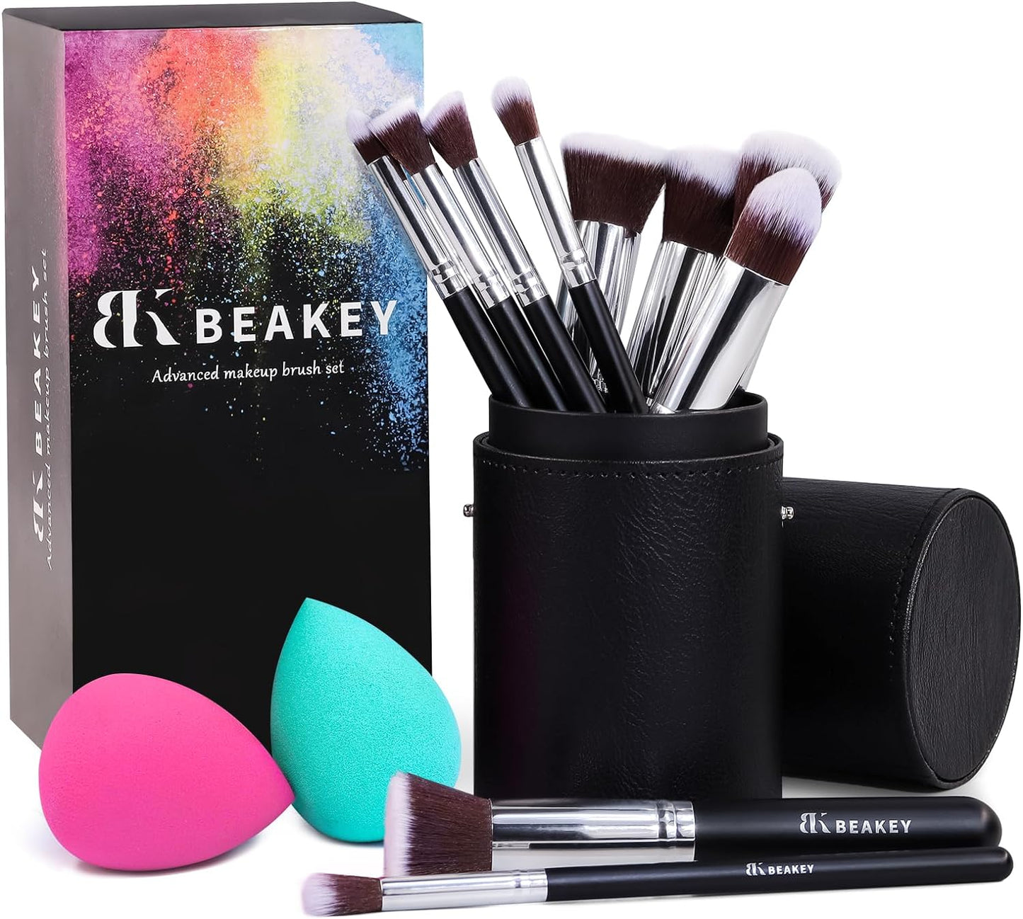 BEAKEY 12pcs Makeup Brushes with Black Brush Case - BEAKEY