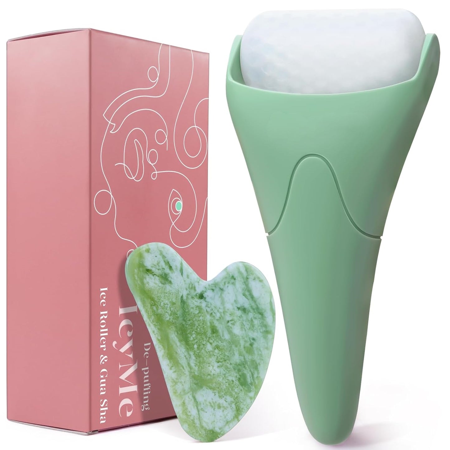 BEAKEY Ice Roller for Face with Gua Sha, Cryotherapy Face Roller Facial Skin Care Massager, Green - BEAKEY