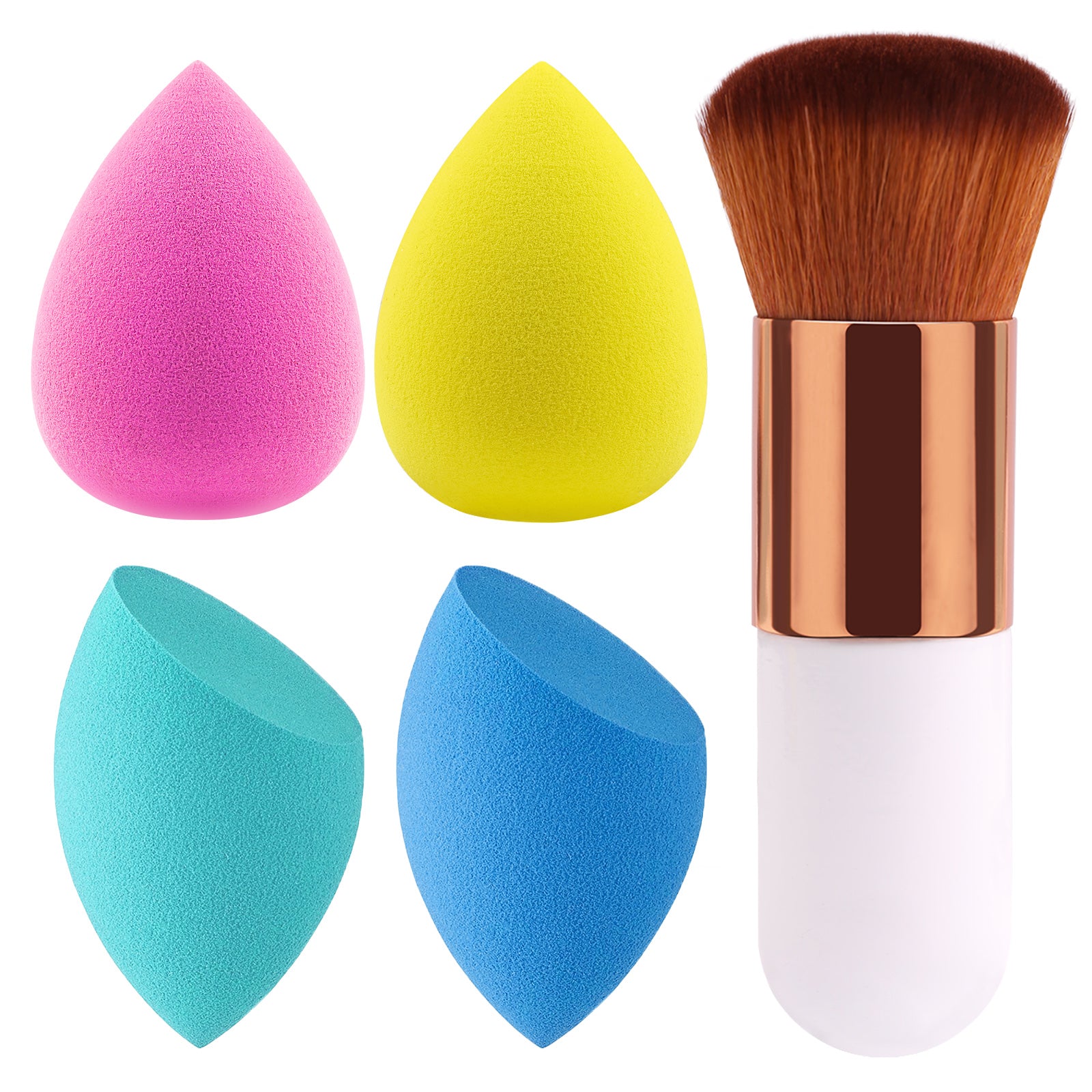 BEAKEY Makeup Sponges with Powder Brush Latex Free Paw Paw Beauty Sponge Blender, 4+1Pcs Multicolour - BEAKEY