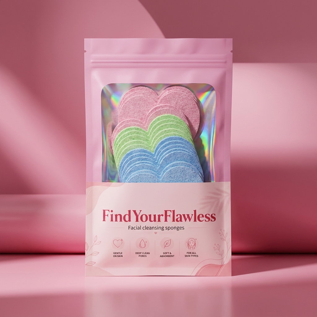 FindYourFlawless Facial Cleansing Sponges, Heart Shape Makeup Remover Sponges