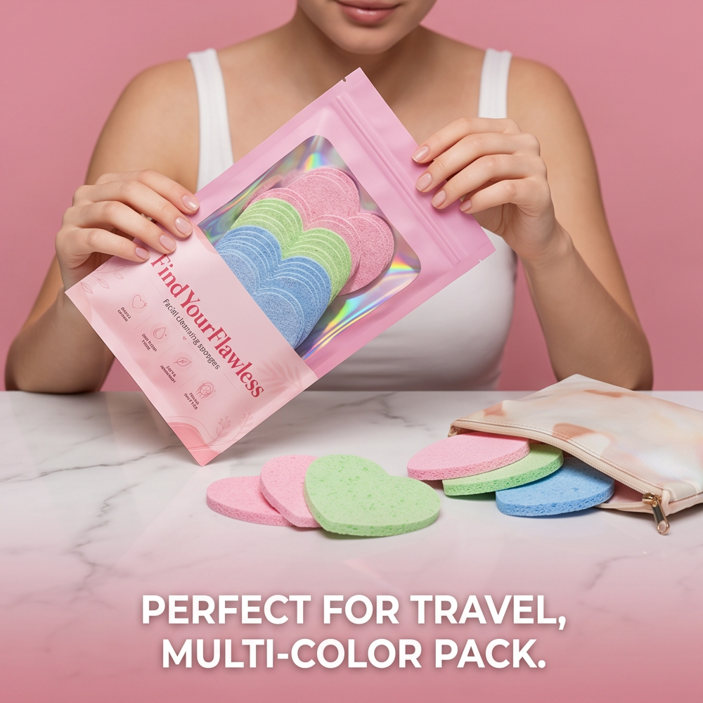 FindYourFlawless Facial Cleansing Sponges, Heart Shape Makeup Remover Sponges