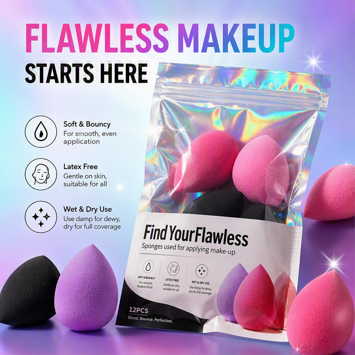 FindYourFlawless Make-Up Sponges, Beauty Sponge Set for Foundation, Concealer, Cream and Powder Makeup Application