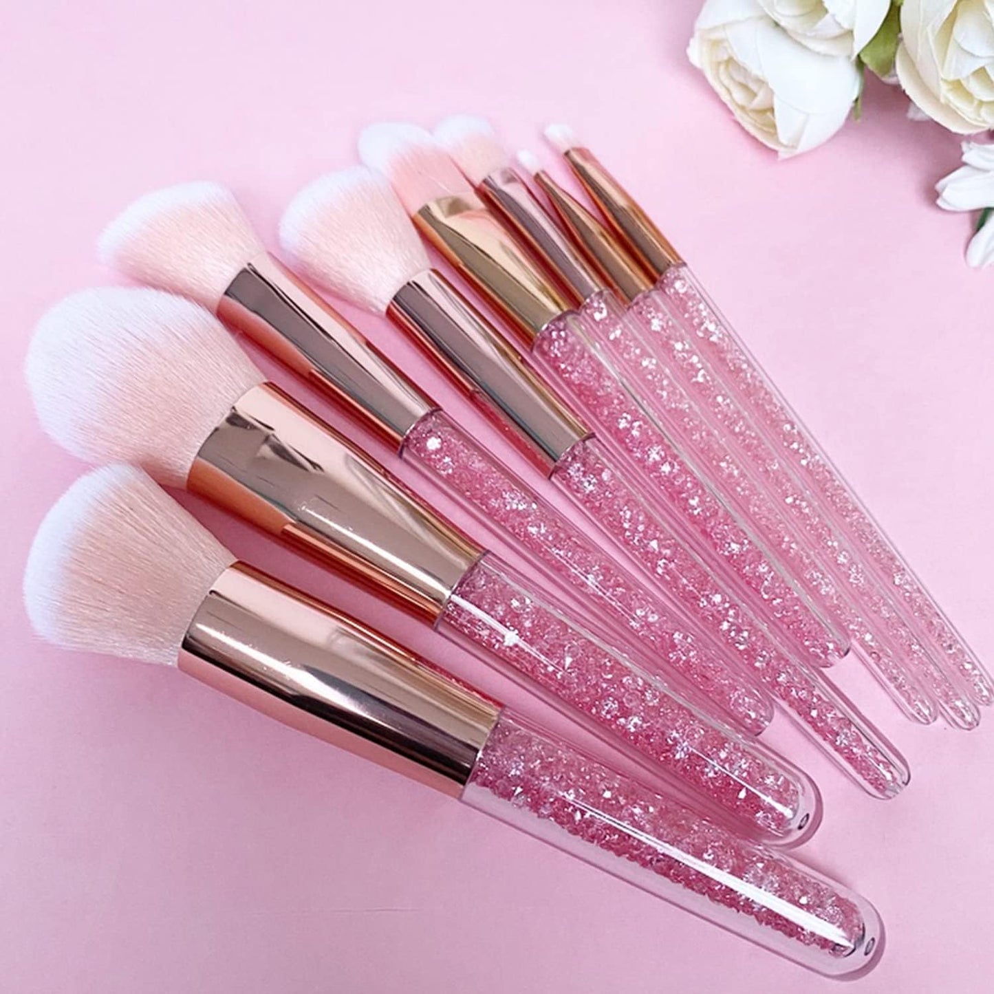 BEAKEY 8pc Pink Crystal Makeup Brushes Set - BEAKEY