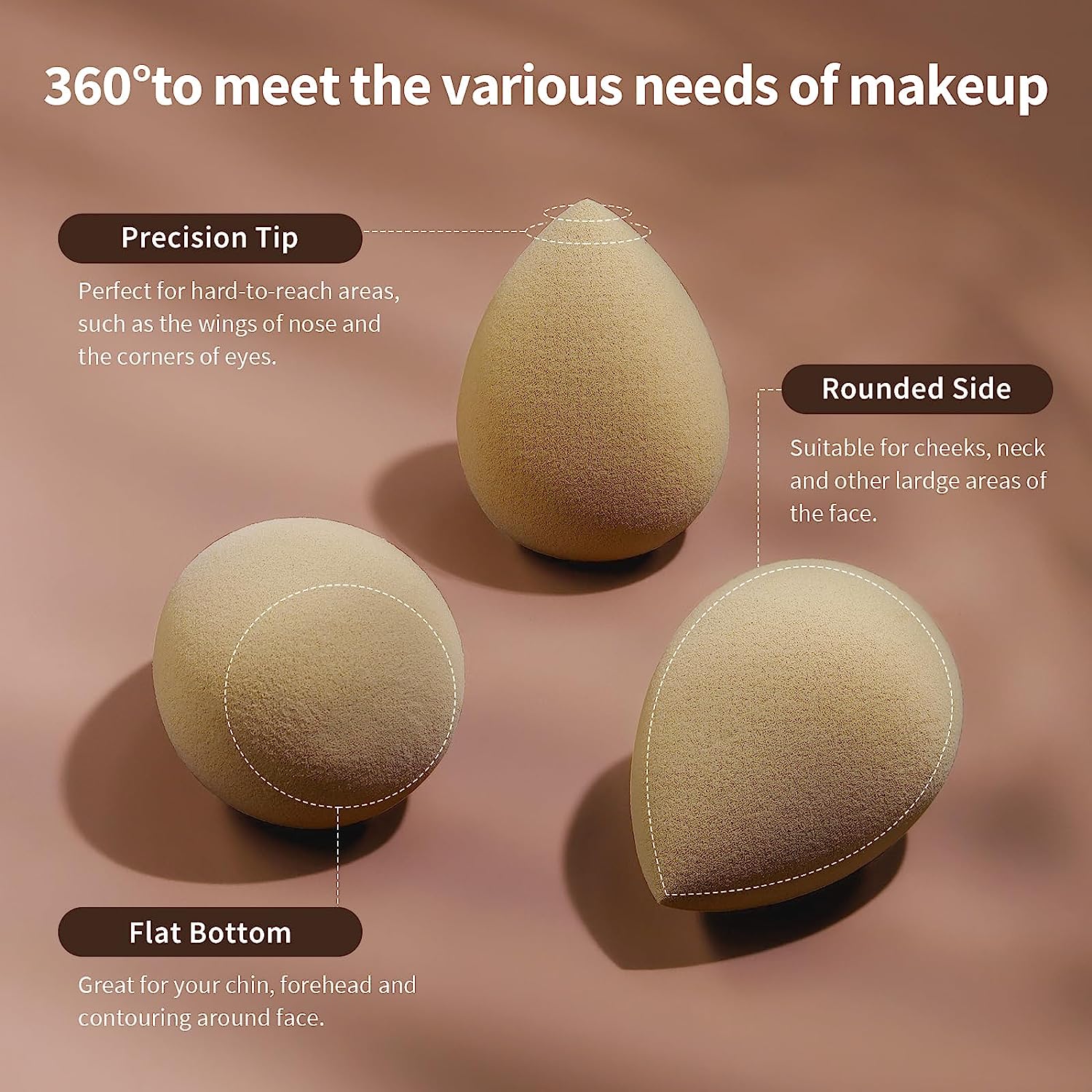 BEAKEY Makeup Sponges, Latex Free Beauty Sponge Blender for Foundations Powders & Creams, 6Pcs Nude - BEAKEY
