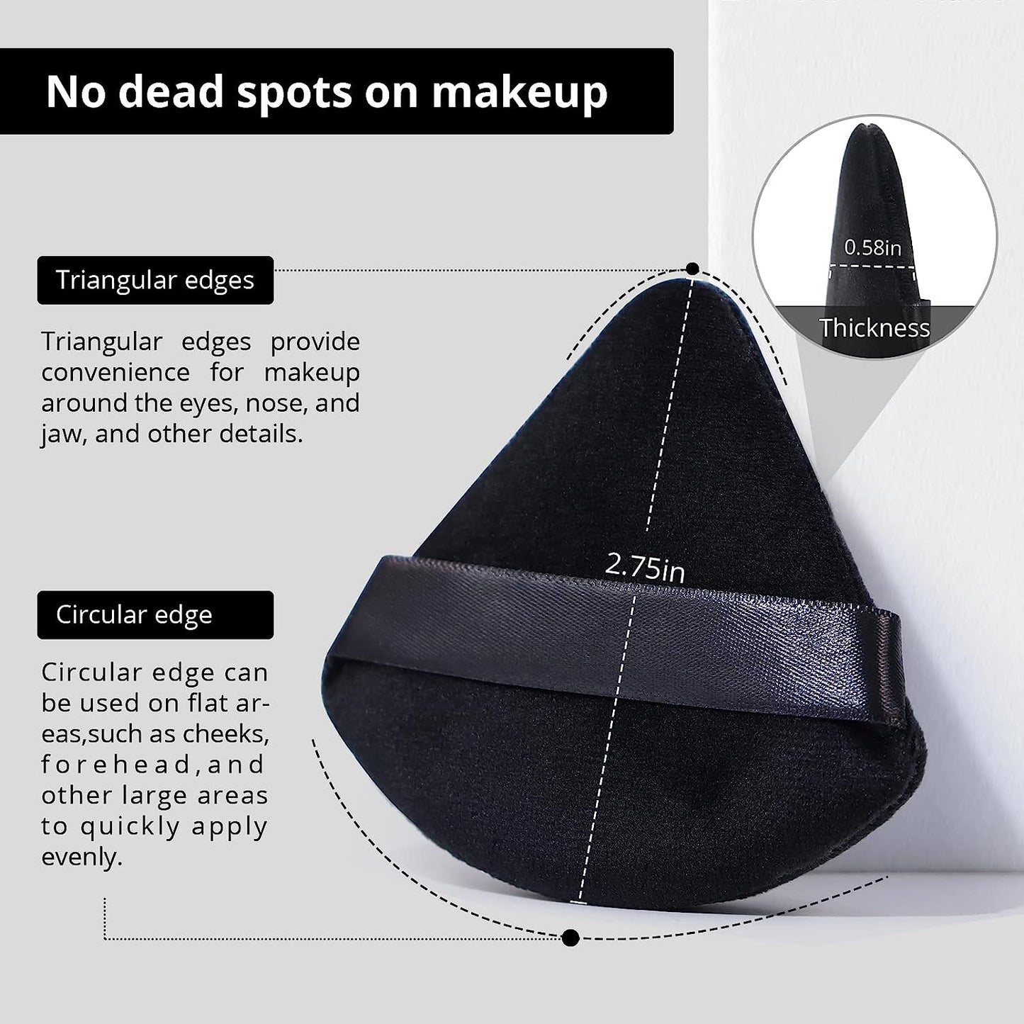 BEAKEY Powder Puffs for Facial Makeup, Triangle Beauty Sponge for Powder & Foundation, 6 Pcs Black - BEAKEY