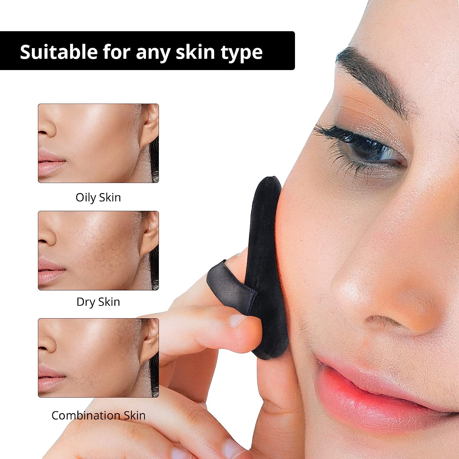 BEAKEY Powder Puffs for Facial Makeup, Triangle Beauty Sponge for Powder & Foundation, 6 Pcs Black - BEAKEY