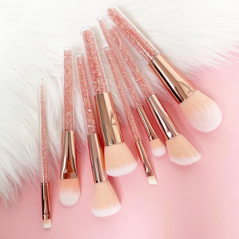 BEAKEY 8pc Pink Crystal Makeup Brushes Set - BEAKEY