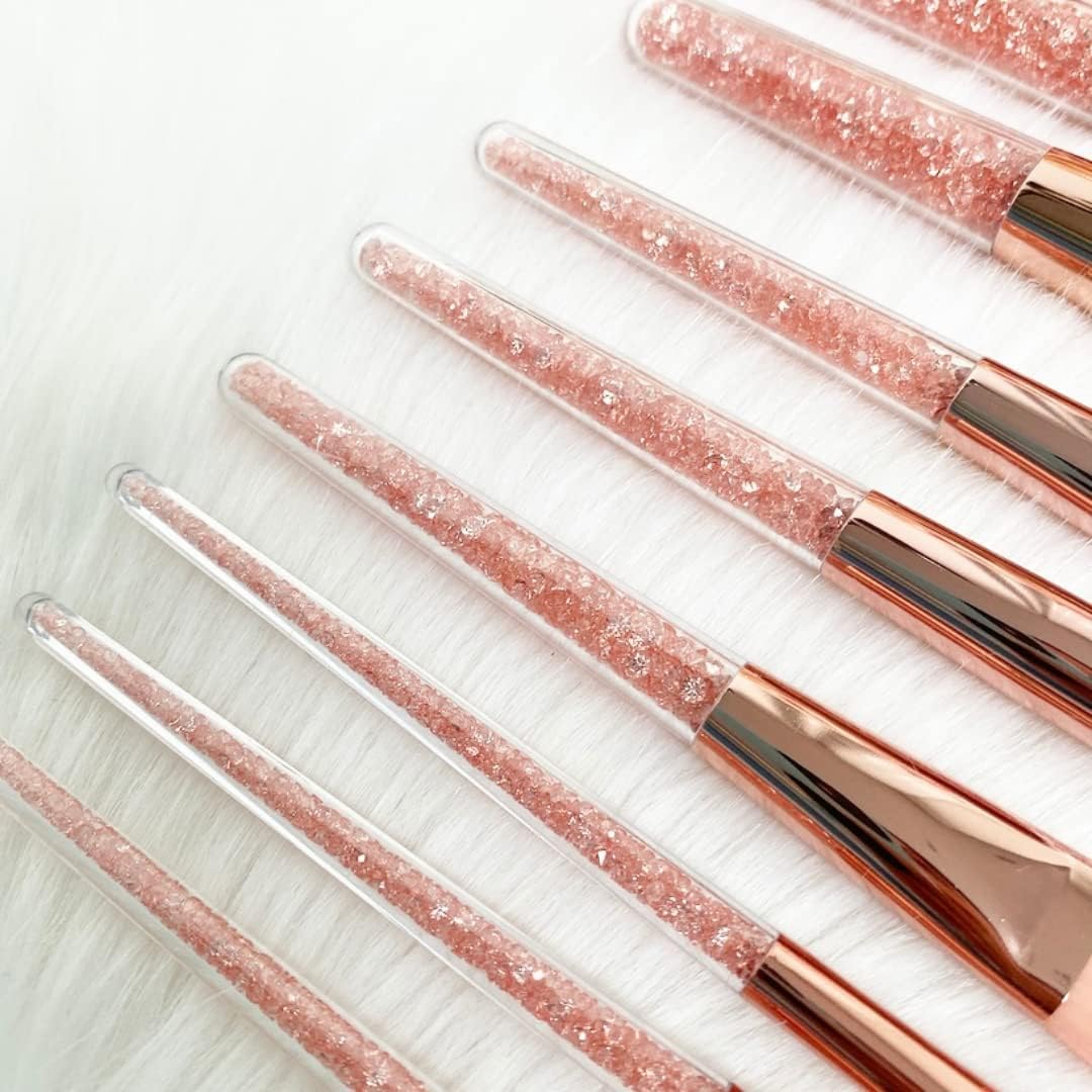 BEAKEY 8pc Pink Crystal Makeup Brushes Set - BEAKEY