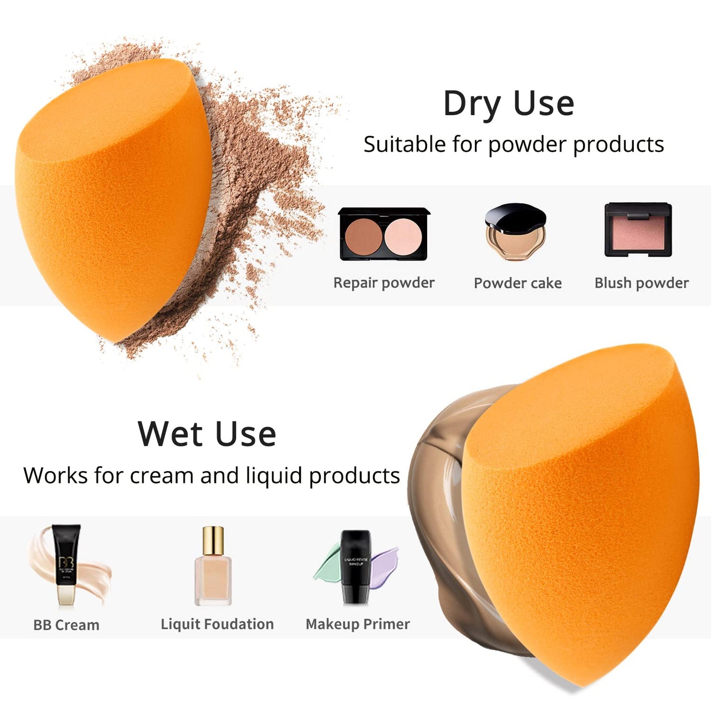 BEAKEY Makeup Sponges, Latex Free Foundation Sponge for Liquid Cream and Powder, 4Pcs Orange & Black - BEAKEY