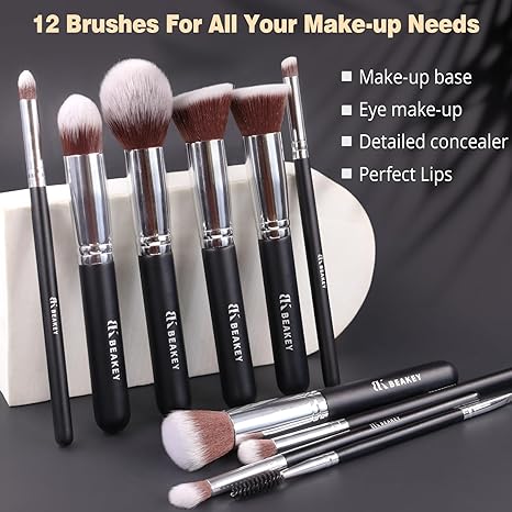 BEAKEY makeup brush set with Kabuki, blush, plus 2 blender sponges - BEAKEY