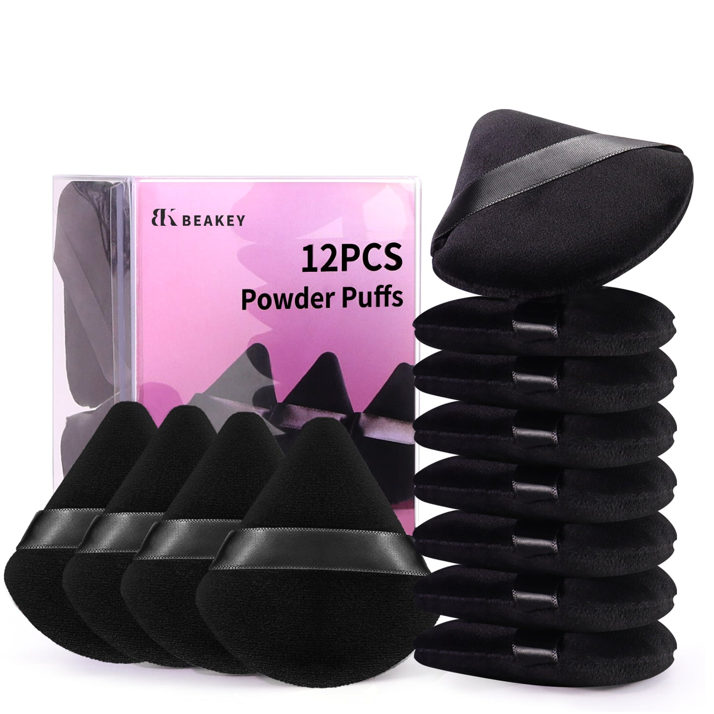 BEAKEY 12 Pcs Black Triangle Powder Puffs