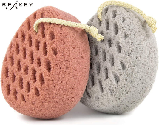 BEAKEY Body scrubbing puffs,Shower Pouf Cleaning Loofahs Sponge (Pink Grey)