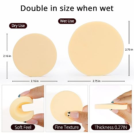 BEAKEY 12 Pcs Round Makeup Sponges with Air Cushion Powder Puff, Latex-free Boun Boun Sponges and Makeup Puff for Liquid Foundation, Powder, Concealer OKBUY123