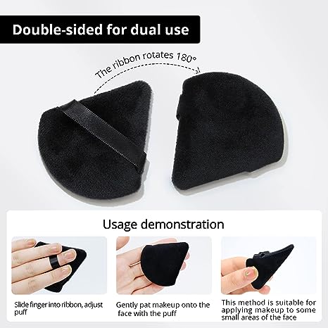 BEAKEY 12pcs Powder Puffs for Face Powder Triangle Powder Puff for Loose & Cosmetic Foundation, Makeup Puff for Contouring, Boun Boun Makeup Sponges Beauty Makeup Tools, Double 6 Pack Black OKBUY123