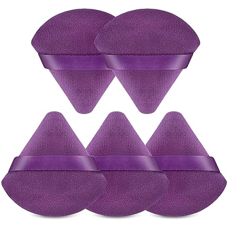 BEAKEY 5Pcs Triangle Powder Puff Set - Soft Makeup Powder Puffs for Flawless Application, Versatile Use Boun Boun Sponges with Liquid & Powder Products, Durable & Easy-to-Clean, Purple OKBUY123