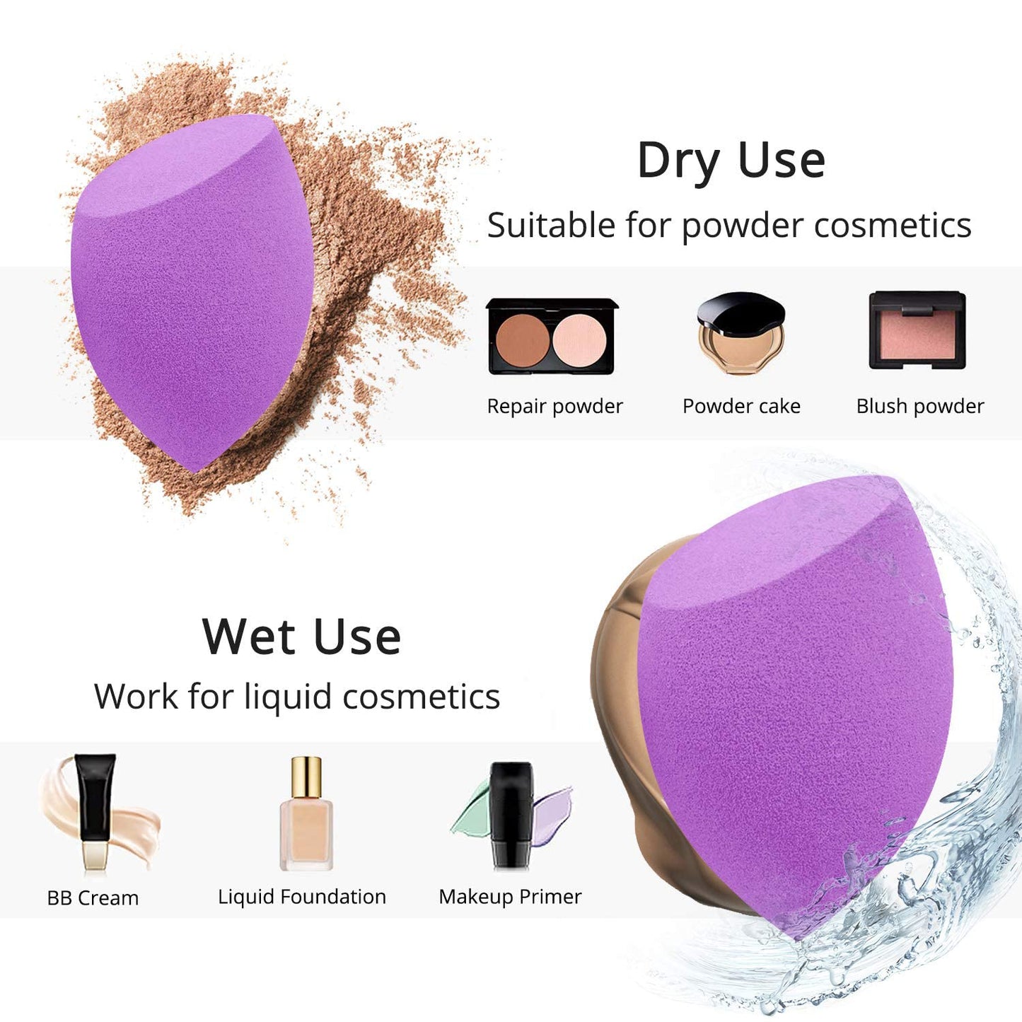 BEAKEY 2 Shapes, 10-Pcs Latex-Free Vegan Makeup Sponge Set TK Popular