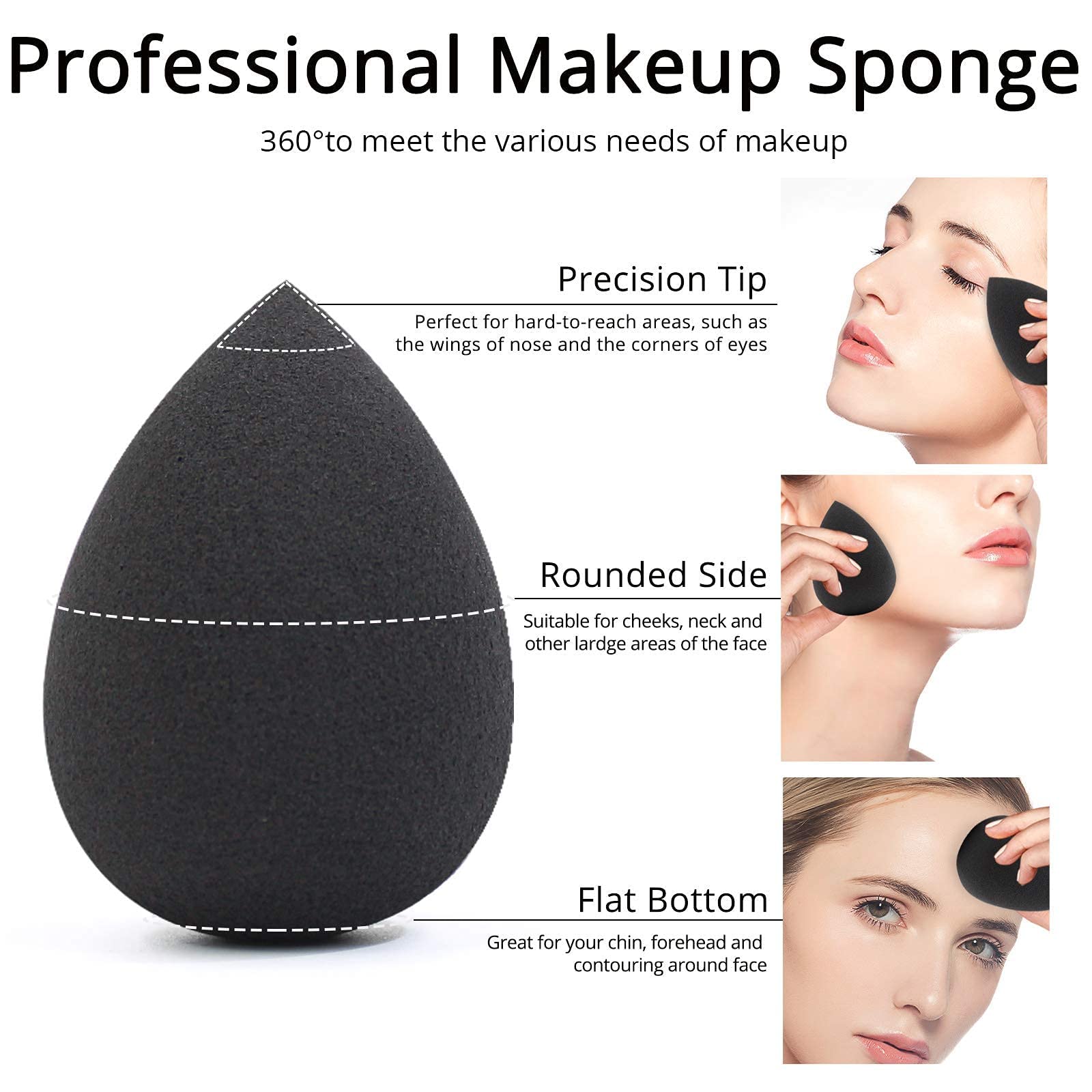 Beakey 5pcs Black Makeup Sponge Set for Liquid, Cream, Powder TK Popular