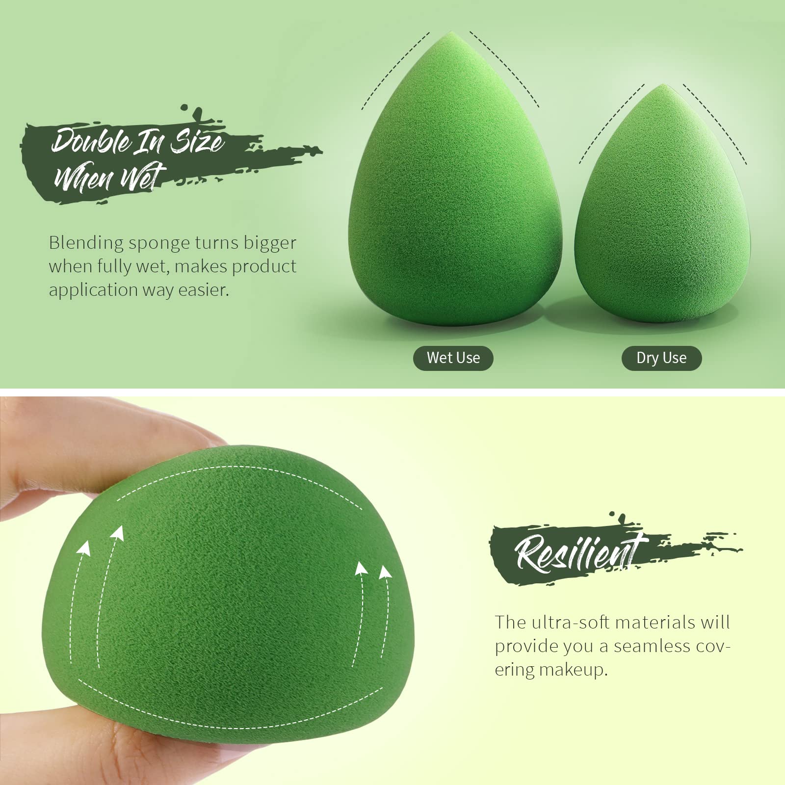 Beakey 5pcs Green Makeup Sponge Set for Liquid, Cream, Powder TK Popular