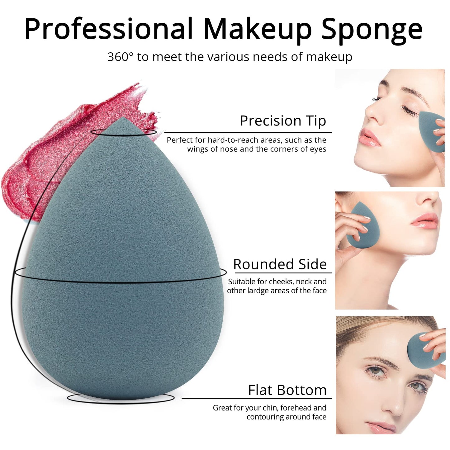 Beakey 5pcs Grey Blue Makeup Sponge Set for Liquid, Cream, Powder TK Popular