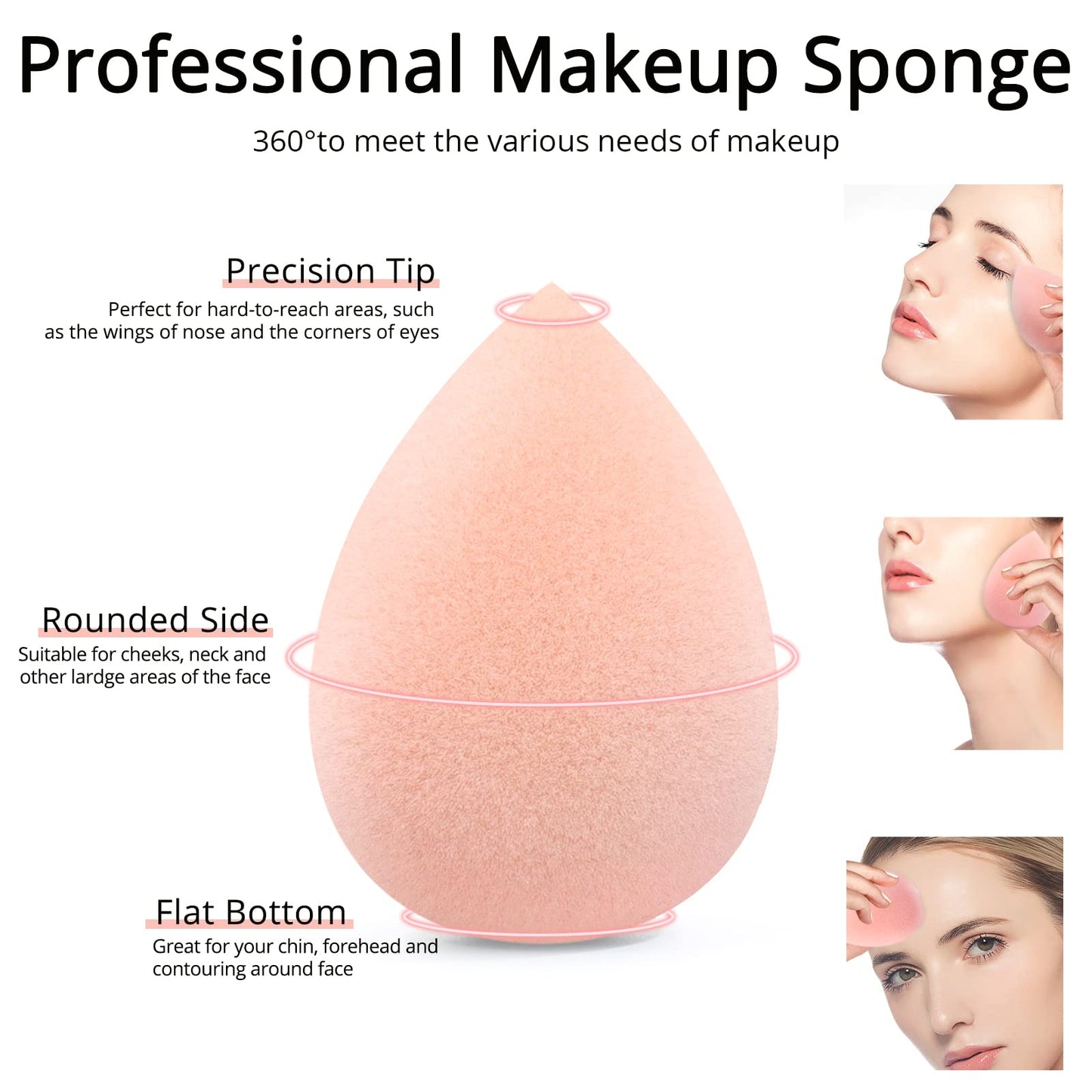 Beakey 5pcs Miracle Pink Makeup Sponge Set for Liquid, Cream, Powder TK Popular